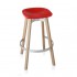 Eco Friendly Indoor Restaurant Furniture Emeco SU Series Bar Stool - Recycled Polyethylene Seat With Wooden Legs - Red